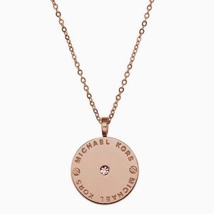 Michael Kors Rose Gold Tone Logo Disc Pendant Necklace